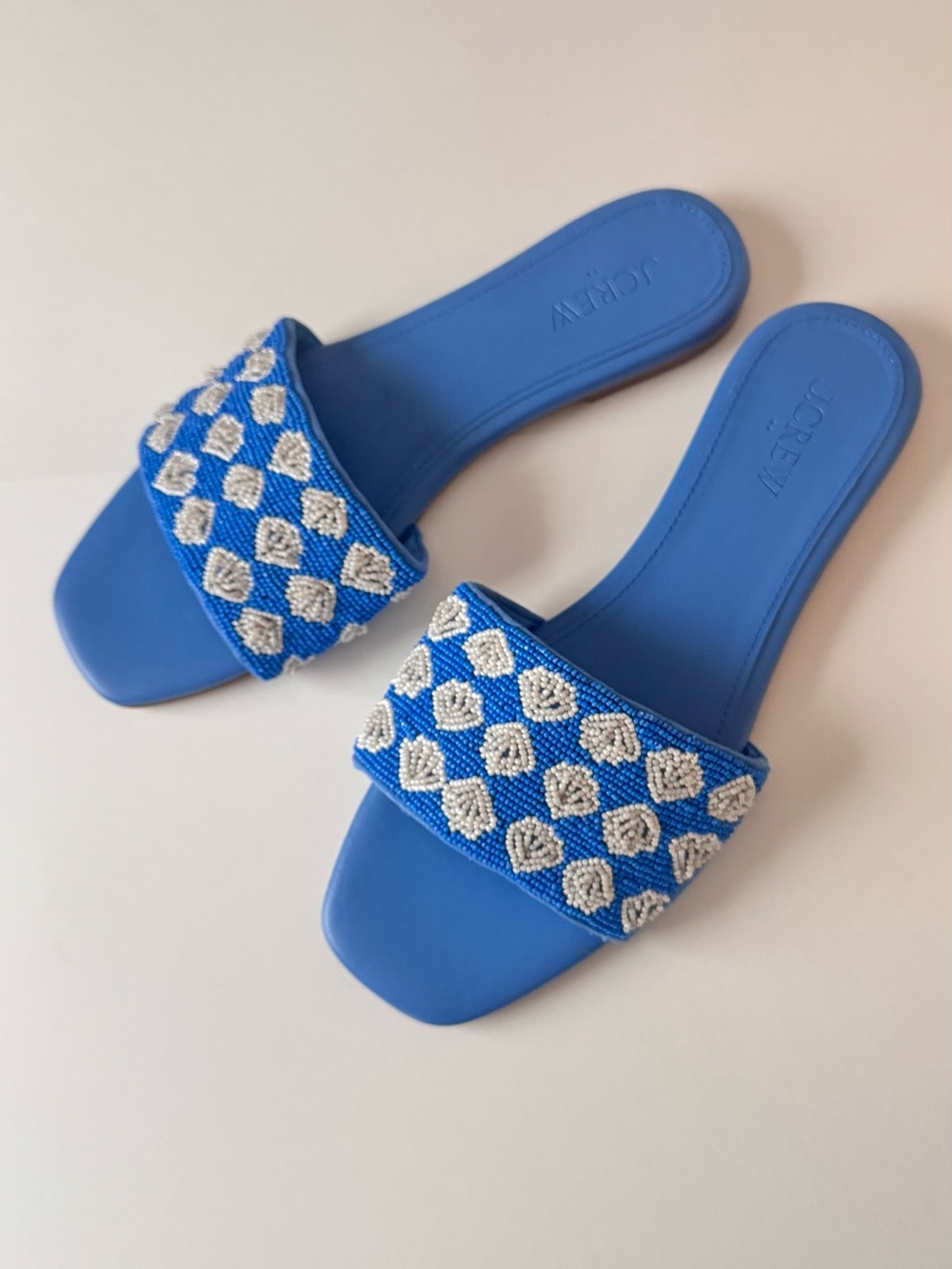 J. Crew fsactory Blue Beaded Slide Sandals Santorini Shells
